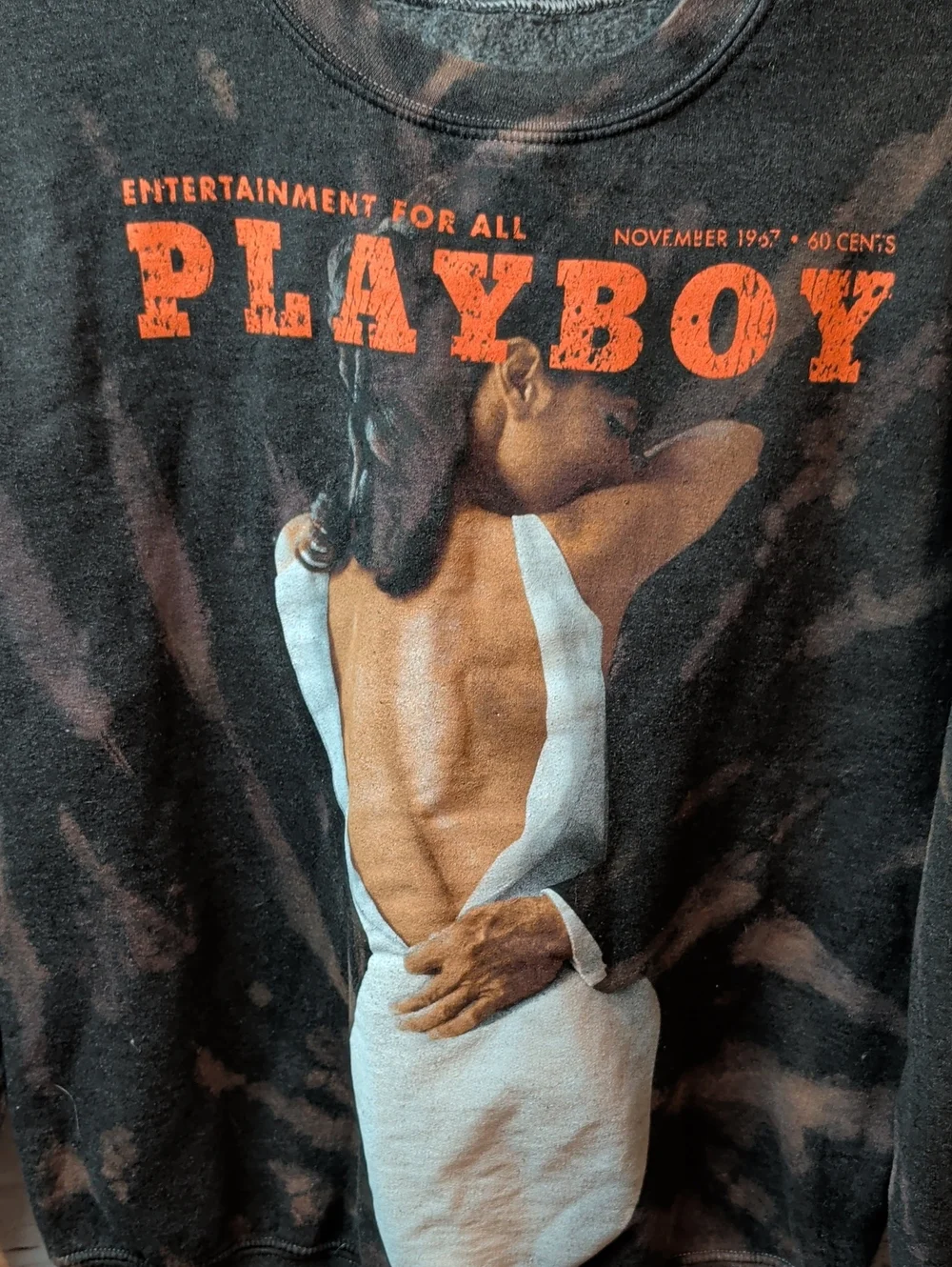 Playboy Graphic Crewneck Sweatshirt - Black with Orange Print Small